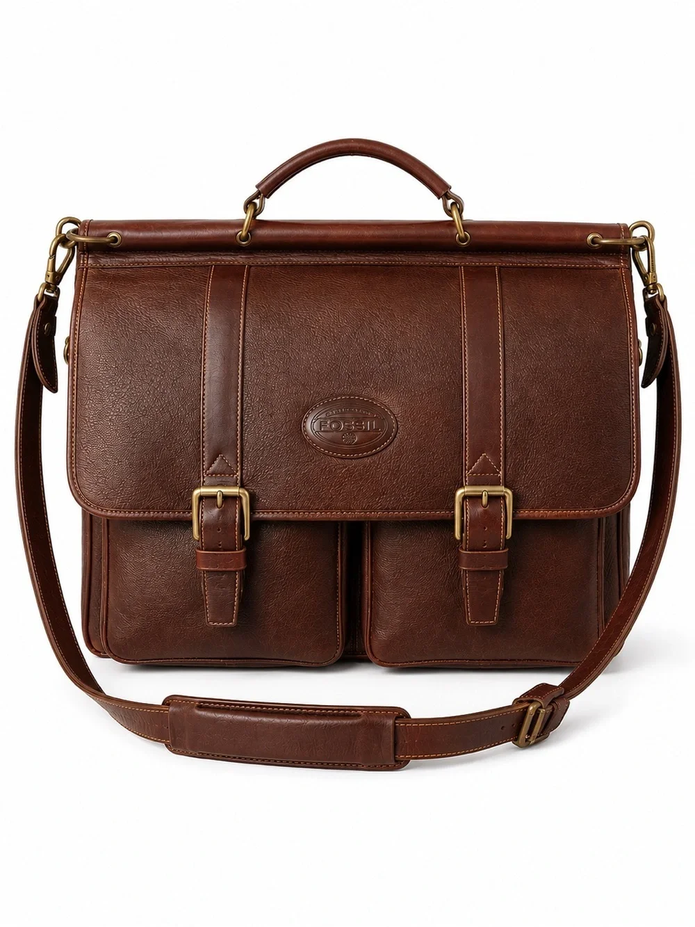 Vintage Fossil Brown Leather Messenger Briefcase Work Laptop Satchel Bag